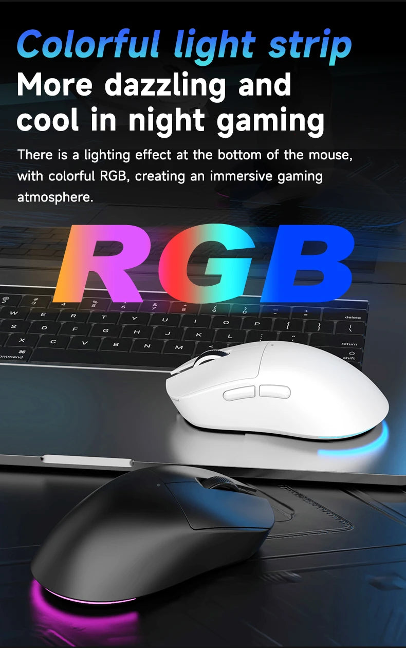 AJAZZ NJ08 Tri-Mode Wired/2.4G/Bluetooth Gaming and Office Mouse with RGB Lighting and Lightweight Design
