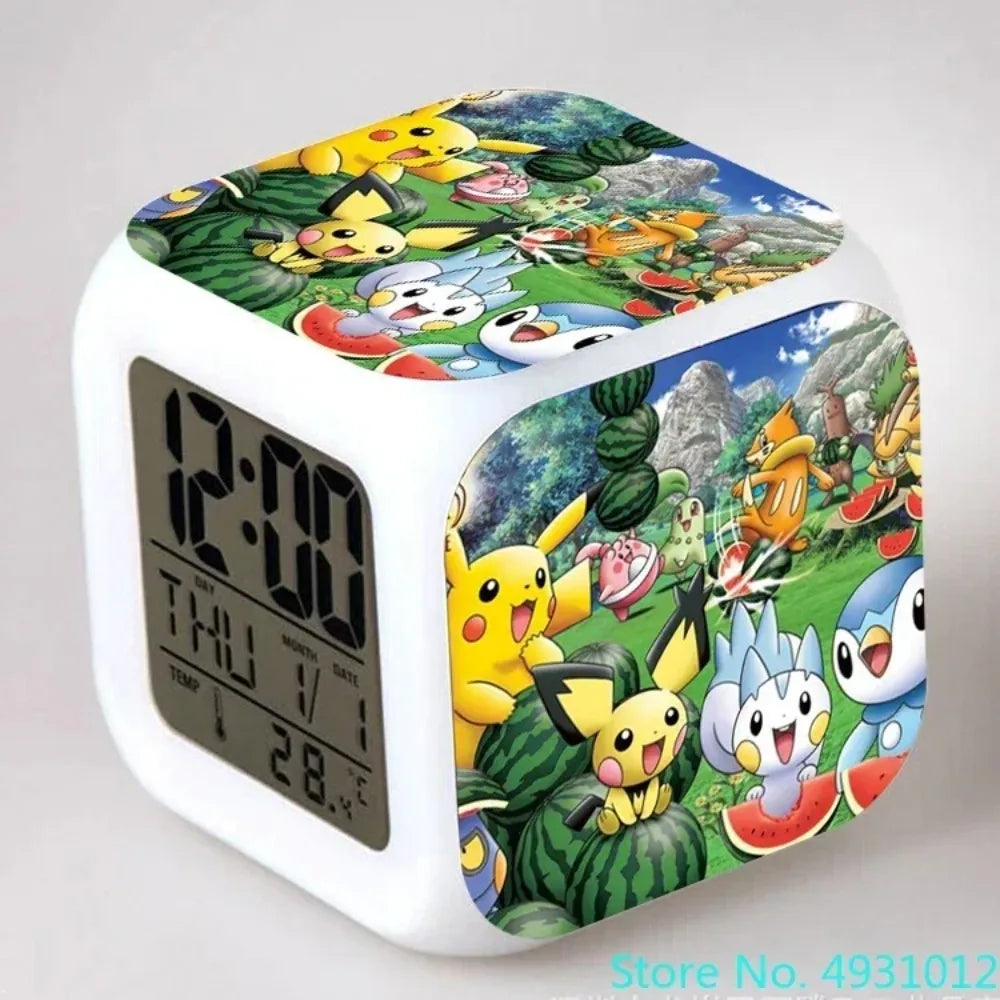 New 8x8x8cm Anime Pokemon Pikachu Electronic Alarm Clock Digital Clock Luminous Watch Color Changing Child Student Figure Gift