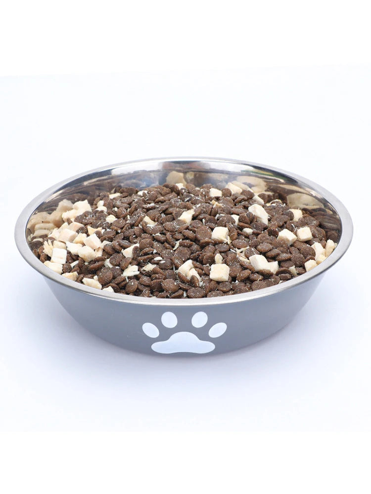 New stainless steel dog basin paw print pet supplies cat bowl dog bowl silicone anti-slip design pet drinking water feeding bowl