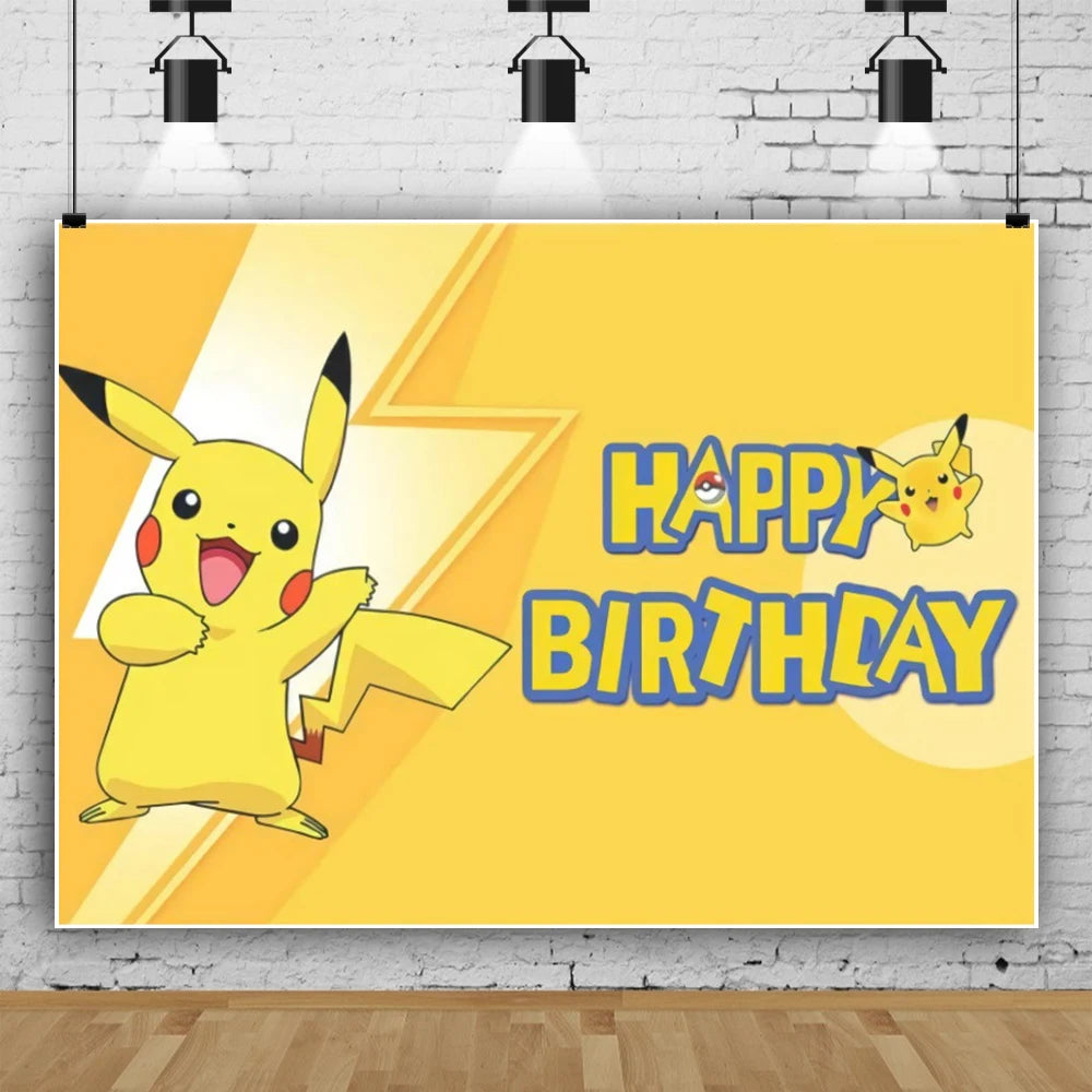 Cartoon Cute Kid Birthday Party Decorations Backdrop Pikachu Theme Photography Background Baby Shower Banner Photo Booth Props