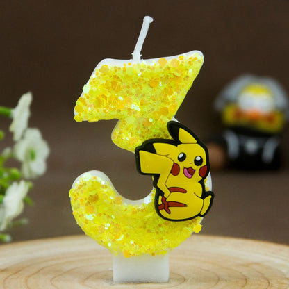 Birthday candle yellow Pikachu party cake decoration plug-in digital candle 0-9