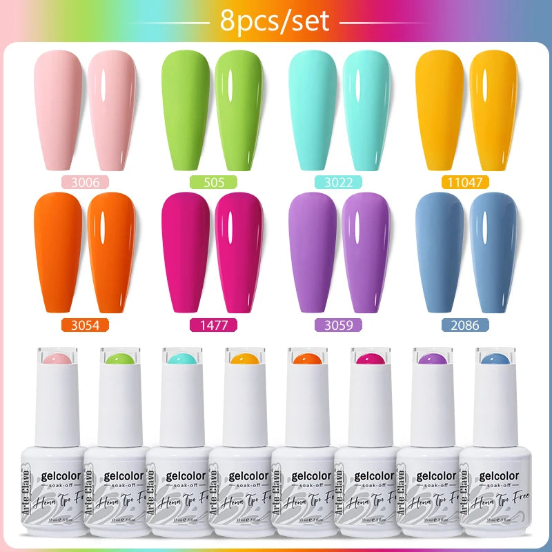Arte Clavo 8Pcs/Set Gel Nail Polish Set 15ml Colorful Semi Permanent For Manicure Varnish Soak Off UV LED Nail Art Gel Kits