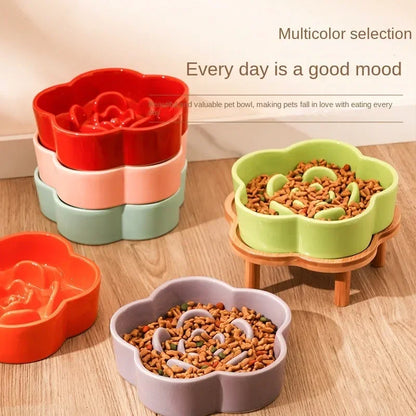 Ceramic Slow Food Bowl Anti-choking Cat Feeding Basin To Prevent Black Chin Small Dog Cat Neck Guard Wooden Frame Slow Food Bowl