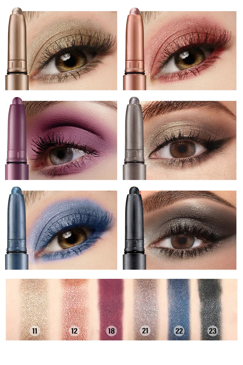 Pearlescent Matte Eyeshadow Pencil Waterproof Smoky Glitter Highlighter Pen Black Brown Makeup Tool Creamy Smooth