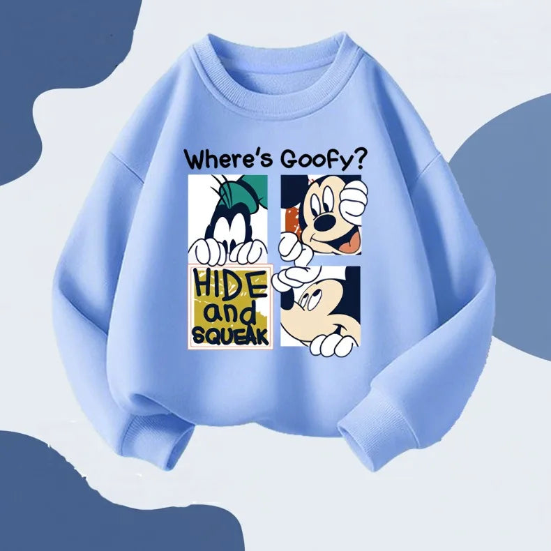 2026 Spring Children's Casual Sweatshirts Cartoon Mickey Printed Girls Long Sleeve Tops Kids Fashion O Neck Hoodies Disney