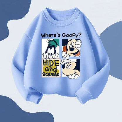 2026 Spring Children's Casual Sweatshirts Cartoon Mickey Printed Girls Long Sleeve Tops Kids Fashion O Neck Hoodies Disney