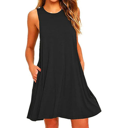 MAXAKG Summer Casual Swing T-Shirt Dress: Loose Sleeveless Beach Cover-Up with Pockets