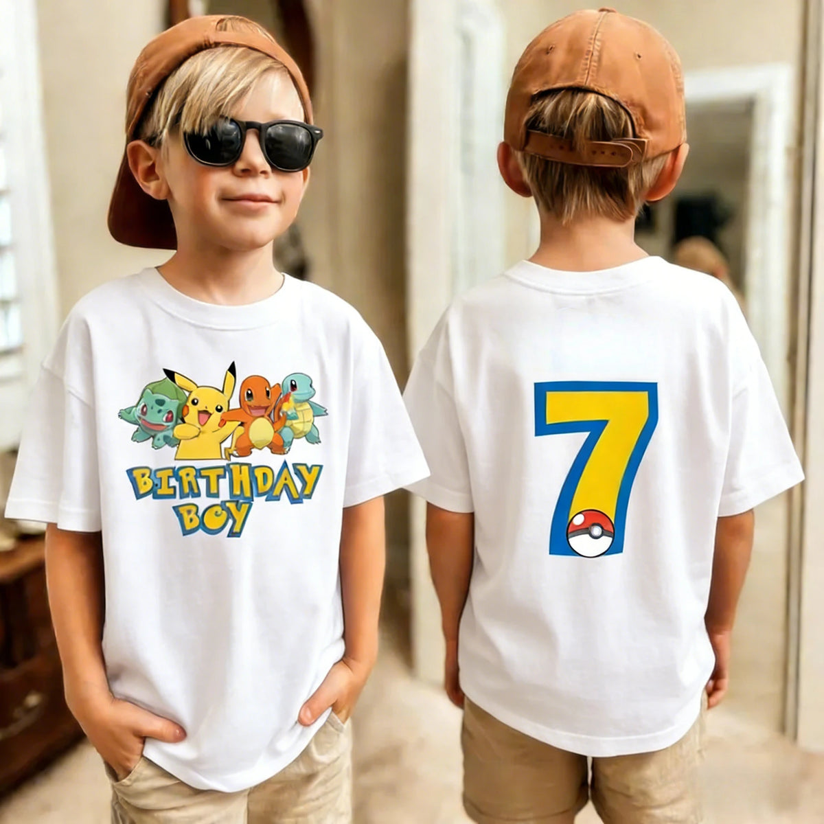 Birthday T-shirt Cute Pikachu Pokémon 3-9 Printed T-Shirt Unisex Summer Y2K Harajuku Loose Casual Short Sleeve Top for Chirldren