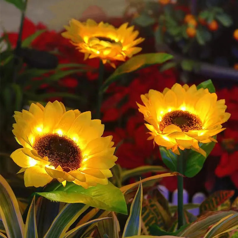 3 Heads 1 Head Solar Simulation Sunflower LED Lights Garden Yard Lawn Night Lights Landscape Lamp Decor Christmas Flower Light