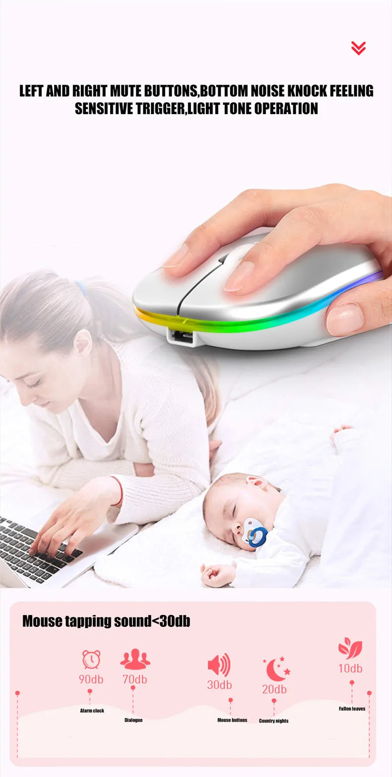 Wireless Mouse For Laptop PC Bluetooth Rechargeable Mouses Wireless Computer Silent Mice LED Backlit Ergonomic Gaming Mouse