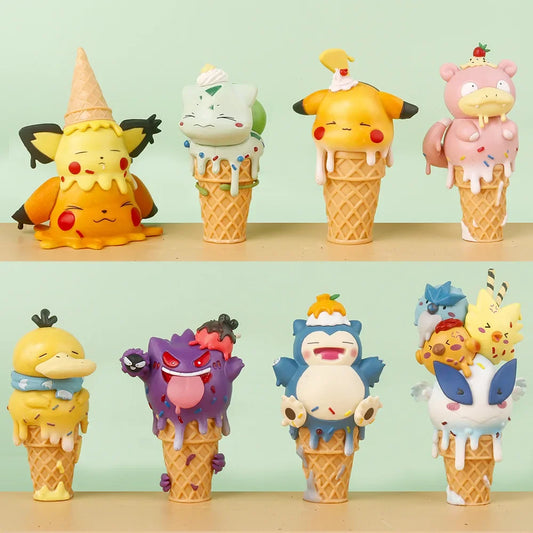 Pokemon Cartoon Ice Cream Pikachu Snorlax Psyduck Gengar Anime Figure Blind Box Toys Tabletop Ornaments