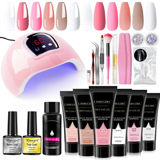 LIMEGIRL Acrylic Manicure Kit UV LED Light Semi-Permanent Gel Varnish Kit Gel Extension Nail Kit Dryer Soak Manicure Tool Kit