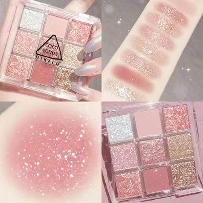 DIKALU Spring And Summer New Eyeshadow Palette Oh Rosy Nine Palace Grid Auto Focus Low Saturation Smoke Powder Rose Plate