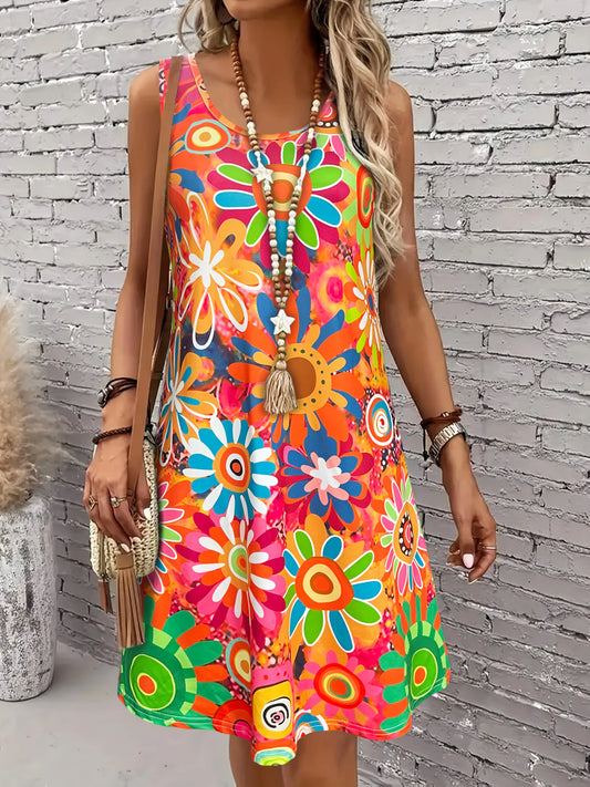 Women's Vibrant Floral Print Sleeveless Dress Spring/Summer Vacation Style dress