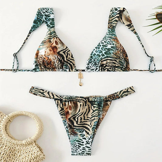 Women Bikini Sexy Leopard Print Swimsuit Bathing Suit 2025 Brazilian Swimwear Two Pieces Swimming Suit Halter Swim Wear Beach