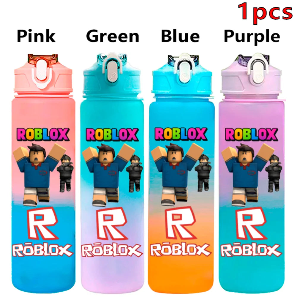 750ml Roblox Cartoon Large Capacity Gradient Color Straw Bottle Camping Drinking Tools Student Game Periphery Plastic Sports Cup