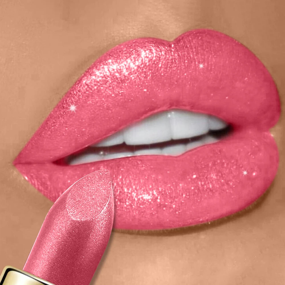 10  Colors Glitter Lipstick Waterproof Long Lasting Diamond Pearlescent Metallic Lipstick Lipgloss Women Lips Makeup Cosmetic