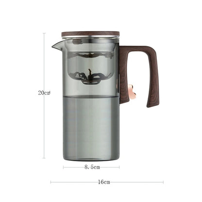 New Water Separation Inner Container Teapot One Click Magnetic Switch Tea Separation Filtration Glass Tea Pot Wood Handle Tea