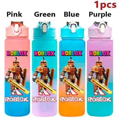 750ml Roblox Cartoon Large Capacity Gradient Color Straw Bottle Camping Drinking Tools Student Game Periphery Plastic Sports Cup