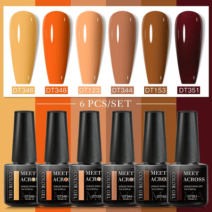 6Pcs Autumn Brown Color Gel Nail Polish Set Semi Permanent Varnishes Nail Art Design Hybrid Soak Off UV LED Gel Manicure Kit
