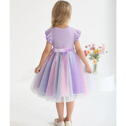 Girls' HUNTRX Rainbow Tulle Princess Dress: Sequin Star & Chibi Idol Party Gown
