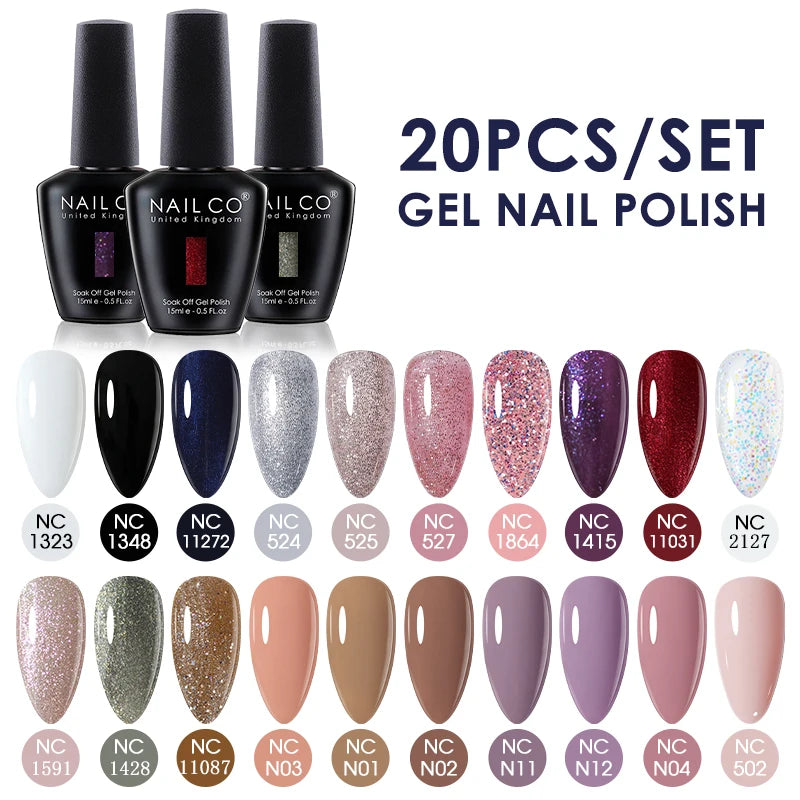 NAILCO 15ml Gel Nail Polish Set 30pcs/Lot Gel Polish Nail Soak Off UV LED Semi-Permanent Varnishes Nail Art Salon Free Shipping