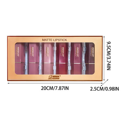 6 Colors Gold Bar Tube Lipstick Matte Texture Pearlescent Glitter Velvet Lipstick Valentine's Day Gift 6PCS