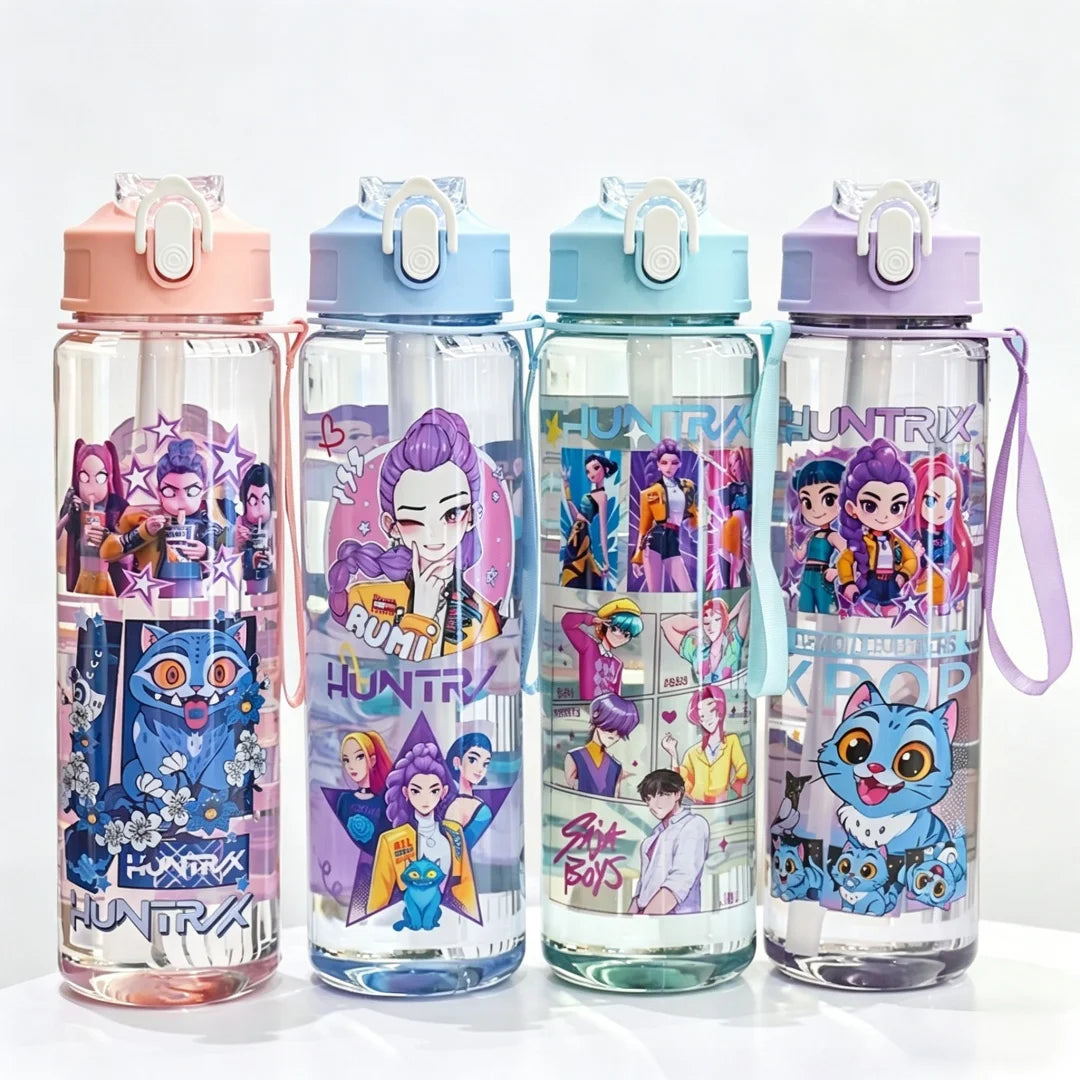 KPop Demon Hunters Gradient Water Bottles 750ml High-capacity Drinking Straw Cup Portable Girl Outdoor Bottles Office School