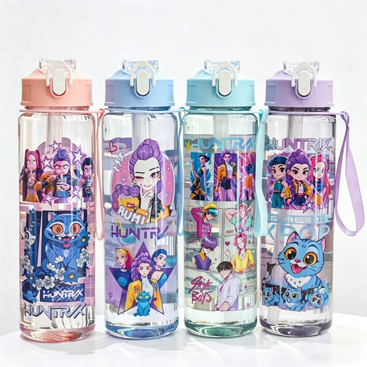 KPop Demon Hunters Gradient Water Bottles 750ml High-capacity Drinking Straw Cup Portable Girl Outdoor Bottles Office School