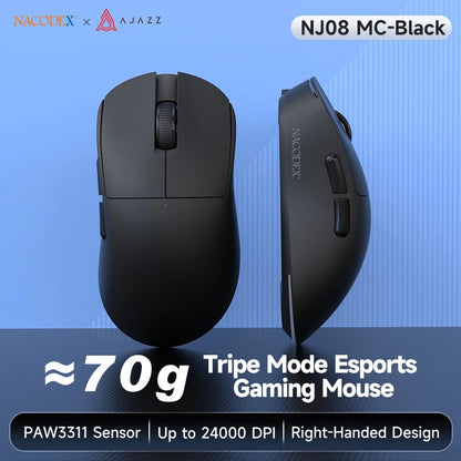 AJAZZ NJ08 Tri-Mode Wired/2.4G/Bluetooth Gaming and Office Mouse with RGB Lighting and Lightweight Design