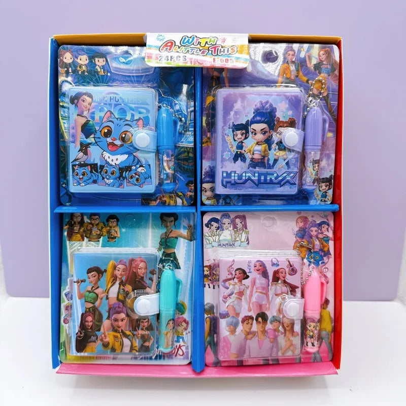 4PCS Hot Mini Anime Cartoon Notebook with Ballpoint Pen Portable Pocket Small Book Student Reward Stationery Gift