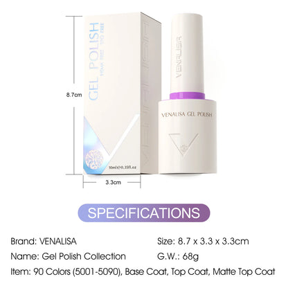 VENALISA 10ml Nail Gel Polish 90Colors HEMA/TPO Free UV LED Soak Off Long Lasting High Gloss Base TopCoat for Salon DIY Manicure