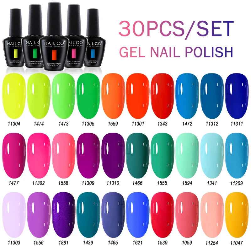 NAILCO 15ml Gel Nail Polish Set 30pcs/Lot Gel Polish Nail Soak Off UV LED Semi-Permanent Varnishes Nail Art Salon Free Shipping
