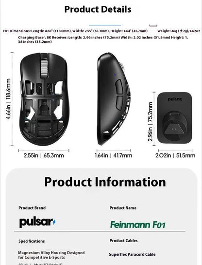 Pulsar Feinmann F01 Mouse Dual Mode Wireless Mouse 8000Hz  XS-1 Gaming Mouse Magnesium Alloy Hollow-Out Lightweight PC Accessory