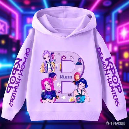 Hoodie for children with letters A-Z, Kpop Demon Hunters sportswear for girls, casual top for autumn and winter long sleeve