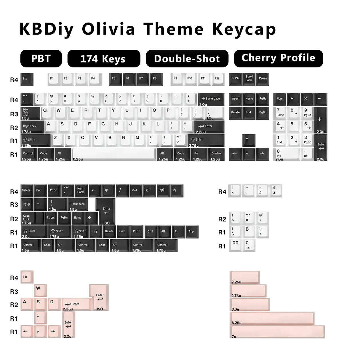 KBDiy GMK Keycap Double Shot GMK Olivia Shoko Jamon WOB Red Samurai Botanical PBT Keycaps Cherry Profile for Mechanical Keyboard