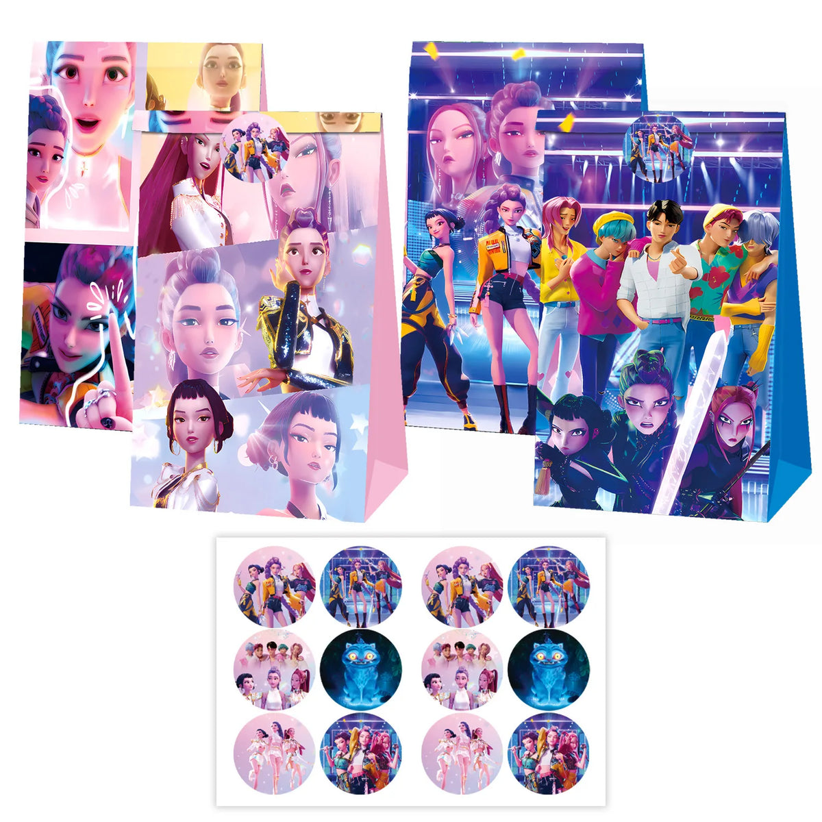 12 PCS Cute Cartoon k-pop Paper Gift Bags with Handles, Sealable Holiday & Party Bags for Candy & Small Gifts  Bullet Points