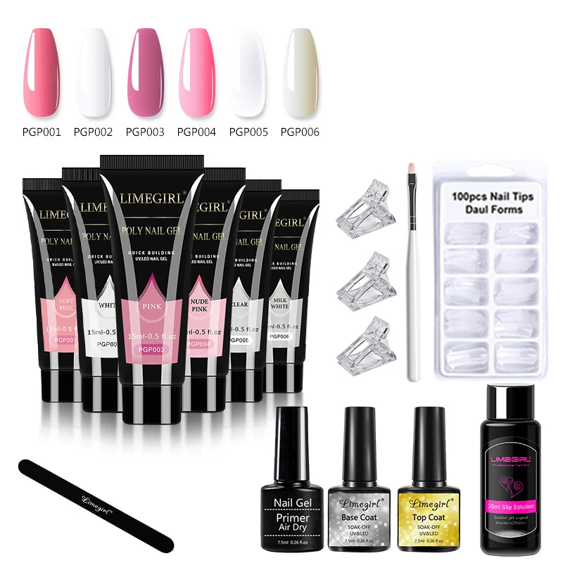 LIMEGIRL15ml Nail Gel Kit for Quick Expansion Nail Art Polymer Gel Nail Tool Finger Expansion Acrylic Gel Polisher Nail Art Set