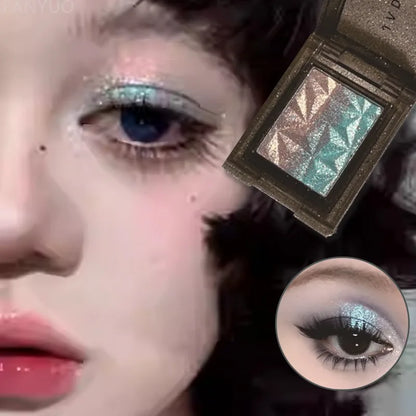 Chameleon Gradient Eyeshadow Palette Glitter Smokey Silver Blue Highlighter Metallic Pearlescent Eyes Makeup Lasting Brightening