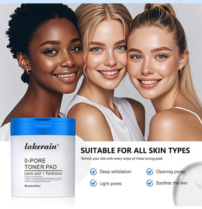 lakerain 0-PORE Toner Pads: Lactic Acid & Panthenol Exfoliating Treatment (80 Pads)