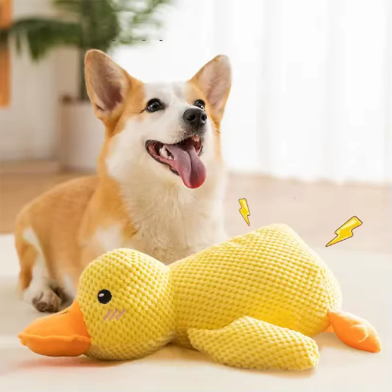 Duck dog toy plush chew resistant durable dog toy with quacking sound teeth grinding relief soft companion for small large dog