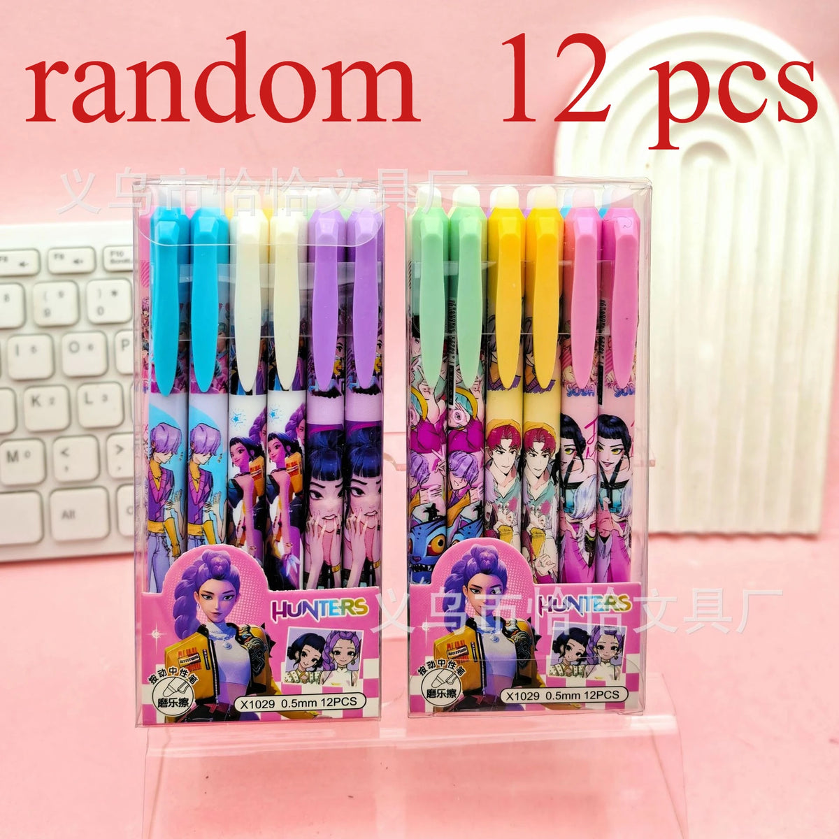NEW Anime Girls  0.5mm Erasable Gel Pen - Refillable & Retractable Black Ink Friction Pen for School Office Supplies