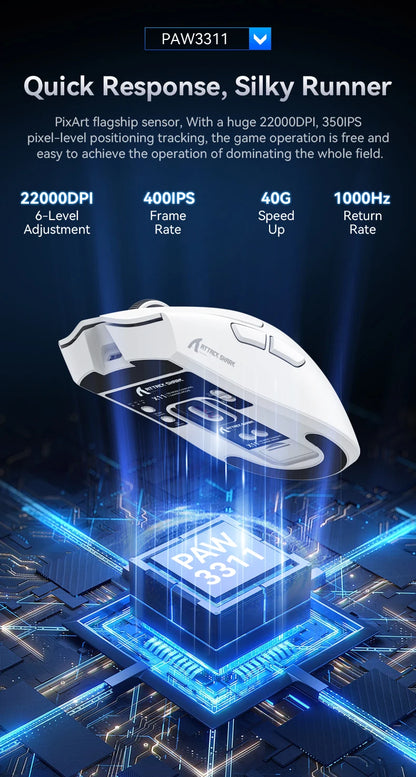 Attack Shark X11 Mouse PAW3311 Wireless 1K Hz Macro Magnetic RGB Docking Charger for Gaming