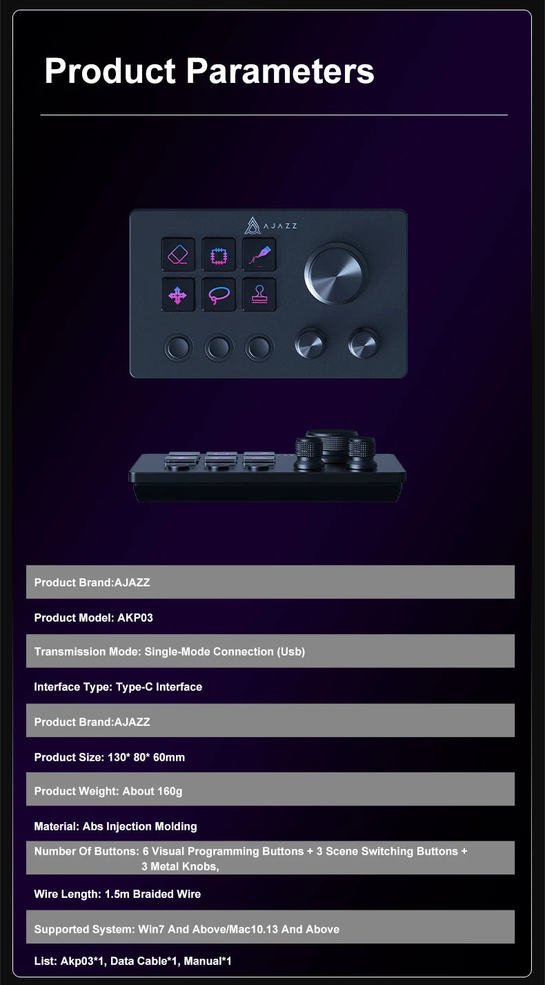 Ajazz AKP03E/153E Desktop Helper Desk Console Panel Controller Programmable Macro Custom Button Mini Keyboard Multiple Scenario