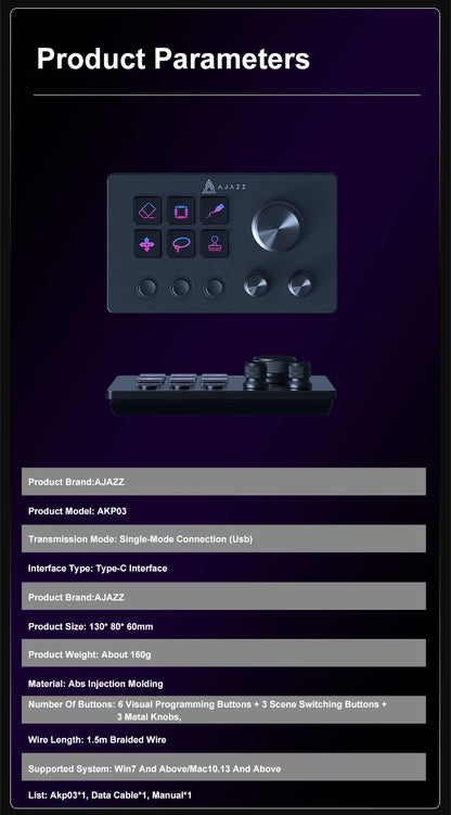 Ajazz AKP03E/153E Desktop Helper Desk Console Panel Controller Programmable Macro Custom Button Mini Keyboard Multiple Scenario