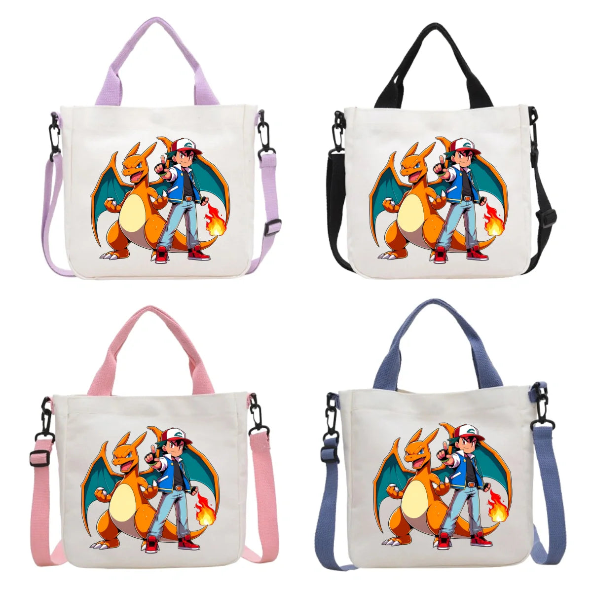 Anime Pokemon Pikachu Canvas Shoulder Bag Cute Cartoon Pattern Print Handbag Boys Girls Leisure Crossbody Bag Birthday Gift
