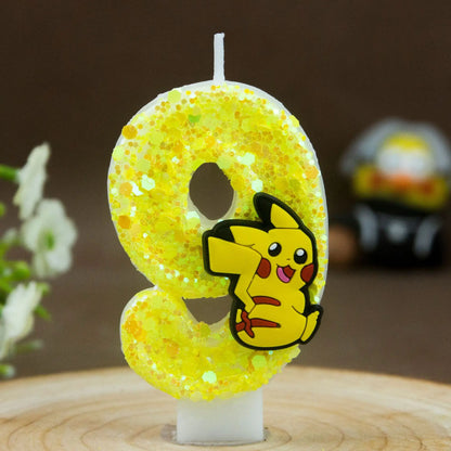 Birthday candle yellow Pikachu party cake decoration plug-in digital candle 0-9