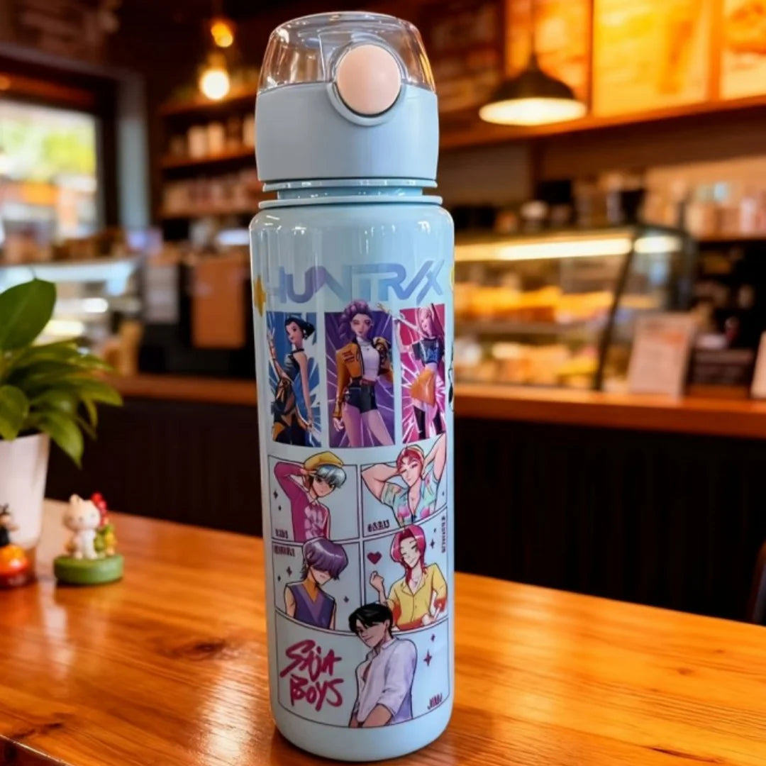 Kids' K-Pop HUNTRX Pastel Edition Water Bottle: 700ML 3D Comic & Chibi Straw Cup