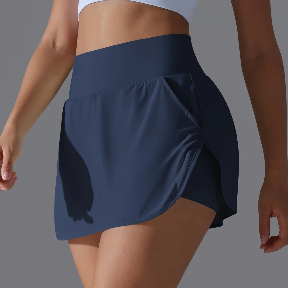Women Gym Running Shorts Double Deck Quick Dry Gym Sport Shorts Fitness Jogging Workout Shorts With Pocket Sports Tight Short