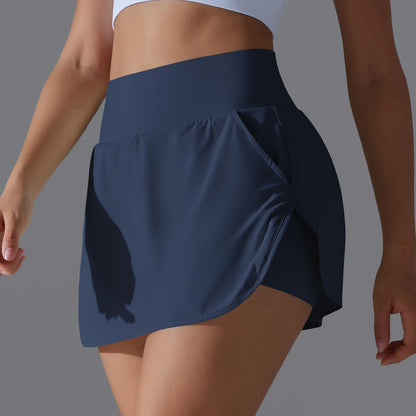 Women Gym Running Shorts Double Deck Quick Dry Gym Sport Shorts Fitness Jogging Workout Shorts With Pocket Sports Tight Short